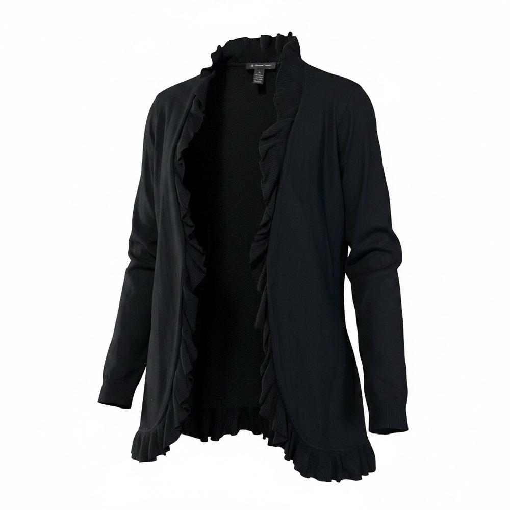 INC International Concepts Petite Black Ruffle Trim Open Front Cardigan PL Large